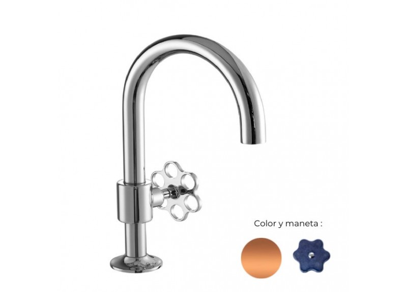 MONOMANDO DE LAVABO TUBS LATERAL VOLANTE FLOR MARINO COBRE BRILLO