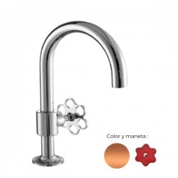 MONOMANDO DE LAVABO TUBS LATERAL VOLANTE FLOR ROJO COBRE BRILLO