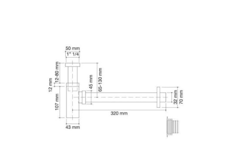 Sifón Bote Cuadrado Cromo Brillo 1" 1/4 Plastisan