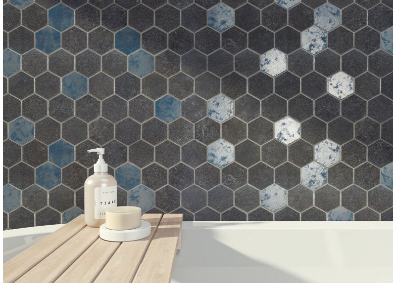 MOSAICO GRUNGE HEXA ANTHRACITE ALL IN ONE 28,3X29,4 RECTIFICADO